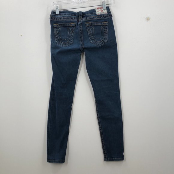 True Religion  Casey Blue Cotton Dark Wash Pockets Denim Skinny Jeans 29 - Picture 2 of 10